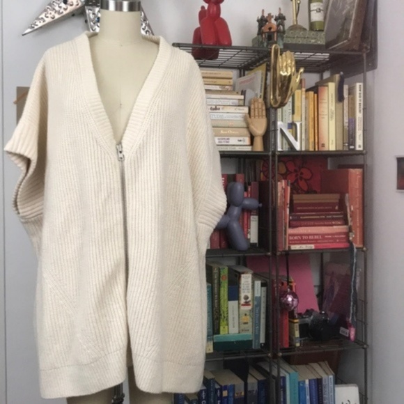 FCUK Honeycomb Stitch V Neck Zip Sweater Poncho - Picture 3 of 8